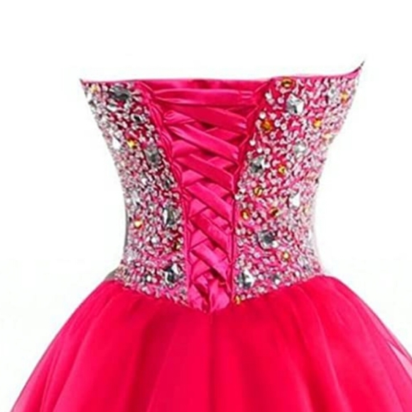 New 🔥 Hot Pink Beaded Strapless Prom Homecoming - Picture 7 of 8
